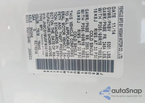 2015 Infiniti Qx70 из США, поврежденный, VIN JN8CS1MU0FM381199